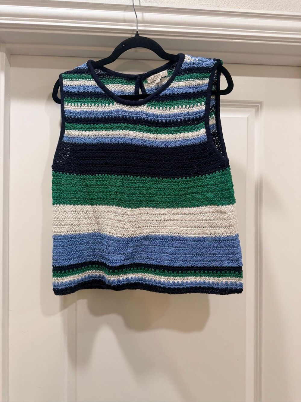 Eva Mendes Blue Green White Stripe Knit Tank Top Sleeveless Sweater Size L Large